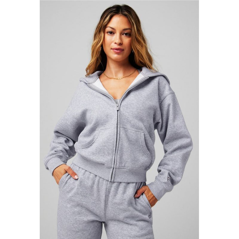 Fabletics COZY FLEECE FULL ZIP HOODIE — GREY