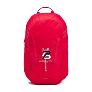 Under Armour Hustle 6.0 Team Backpack - Red (600) | Front Personal Best Logo