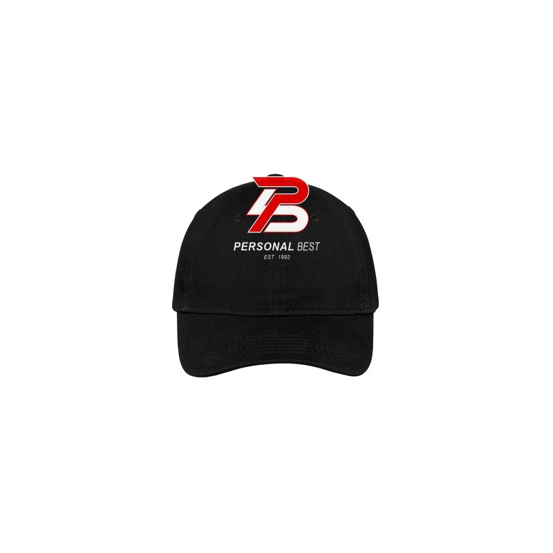 Port Authority Brushed Chino Twill Low Profile Cap (CP77) - Black | Front Personal Best Logo