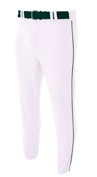 Men's A4 Pro Style Elastic Bottom Baseball Pant (White/ Green Stripe)